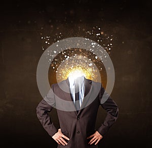 Business man with glowing exploding head