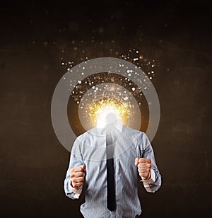 Business man with glowing exploding head