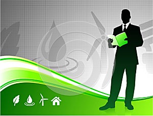 Business man on green environment background