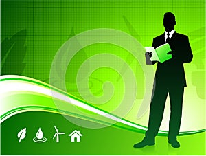 Business man on green environment background