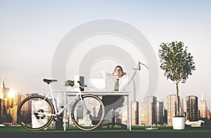 Business Man Green Office Rooftop Concept