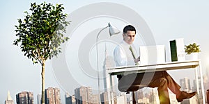 Business Man Green Office Rooftop Concept