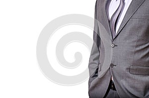 Business man in grey suit isolated on white