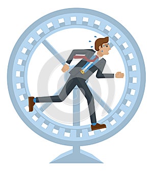 Business Man Hamster Wheel Stress Running Concept