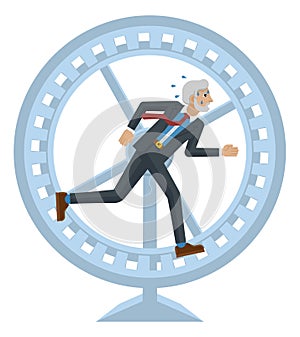 Business Man Hamster Wheel Stress Running Concept