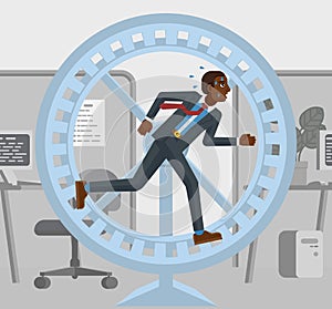 Business Man Hamster Wheel Stress Running Concept