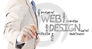 Business man hand drawing web design diagram