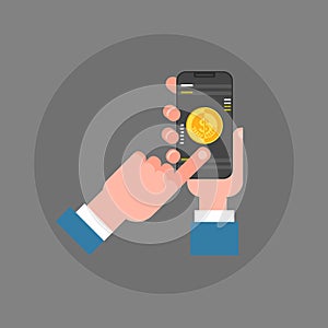Business Man Hand Hold Smart Phone Making Mobile Payment Icon