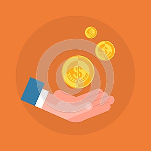 Business Man Hand Holding Coin Icon Savings And Wealth Concept