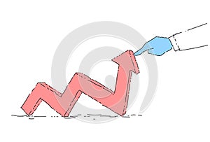 Business Man Hand Pull Red Arrow Up Financial Success Concept