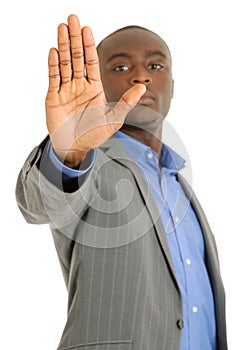 Business man hand stop sign