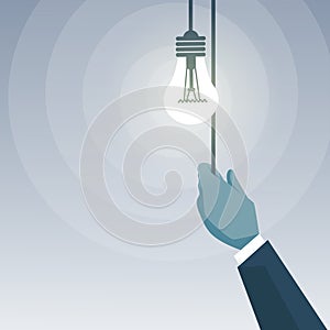 Business Man Hand Switching Light Bulb New Creative Idea Concept