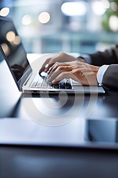 Business Man Hands Typing Laptop Computer Office Desk Internet Web Banner Background