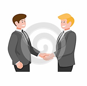 Business man handshake, partnership succesful negotiating cartoon flat illustration vector