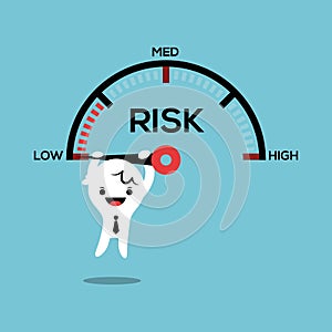 business man hanging on needle speed gauge risk management conceptual illustration