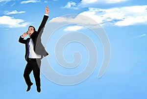 Business man happy jump