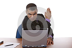 Business man has computer crash