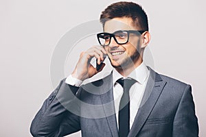 Business man having cell telephone conversation