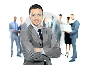 Business man and his team over a white background