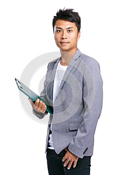 Business man hold clipboard