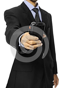 Business Man Hold Dictaphone photo