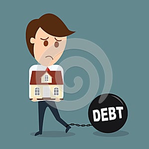 Business man hold house, Debt concept
