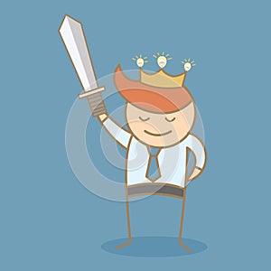 Business man hold sword and crown