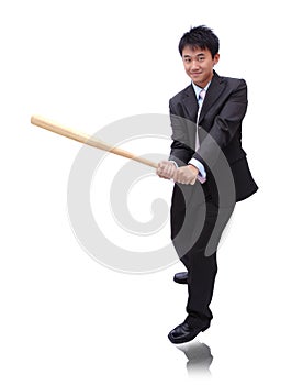 Business man holding baseball bat photo