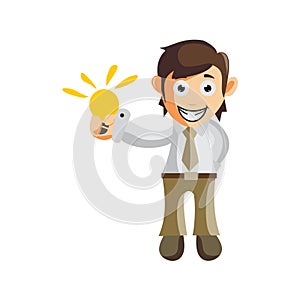 Business man Holding Bulb cartoon character Illustration design creation Isolated