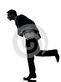 Business man holding clock robbing time silhouette photo