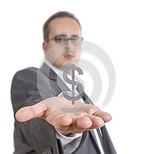 Business man holding dollar sign