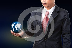 Business man holding earth globe in hand