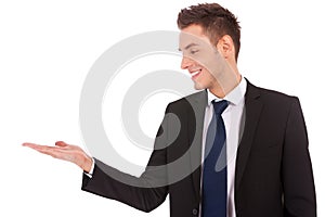 Business man holding empty hand
