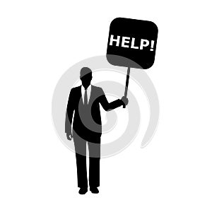 Business man holding help sign isolated on white background