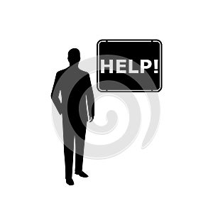Business man holding help sign isolated on white background