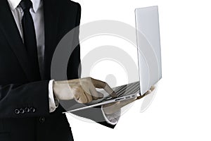 Business man holding a laptop