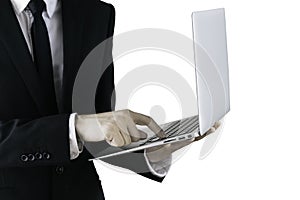Business man holding a laptop