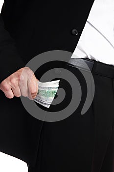 A Business man holding money on white background