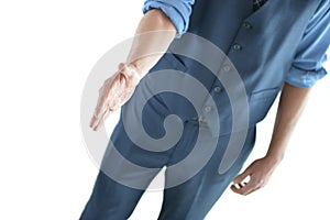 Business man holding out hand for a hand shake