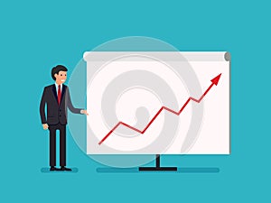 Business Man holding whiteboard - presentation flat style cartoon.