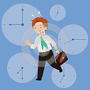 Business Man In Hurry and Running For Work Vector Illustration with a Toast in His Mouth.