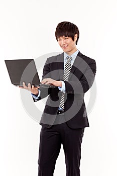 Business man and laptop.