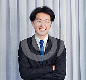 Business man laughing confident mature standing in suit smiling