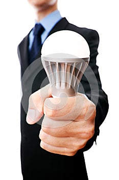 Business man with LED light bulb
