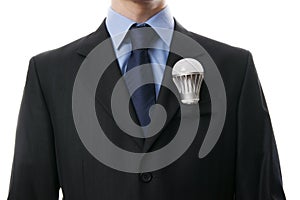 Business man with LED light bulb