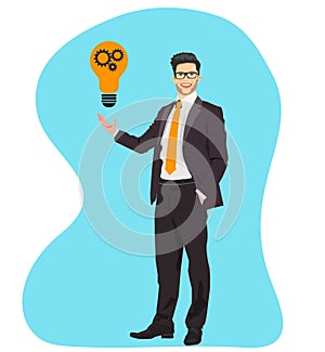 Business Man Light Bulb Head New Idea