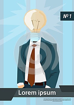 Business Man Light Bulb Head New Idea