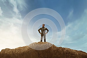 Business man looking on top mountain 3d illustrations