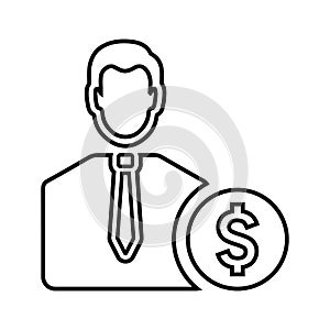Business man, manager, dollar line icon. Outline vector