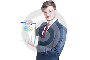 Business man or marketing manager showing charts clipboard